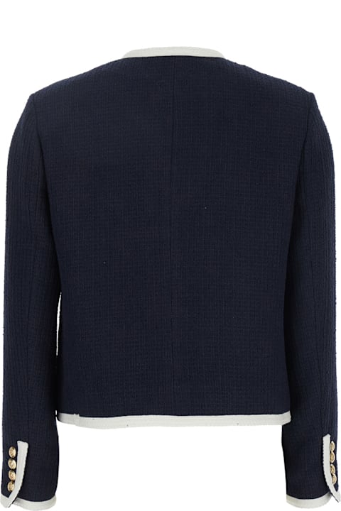 Dunst Coats & Jackets for Women Dunst Blue Jacket With Round Neck And Front Jewel Button Cllosure In Cotton Blend Woman