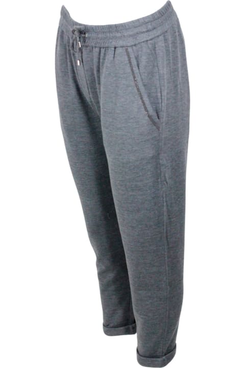 Brunello Cucinelli Clothing for Women Brunello Cucinelli Jogging Trousers In Cotton And Silk With Monili On The Pockets