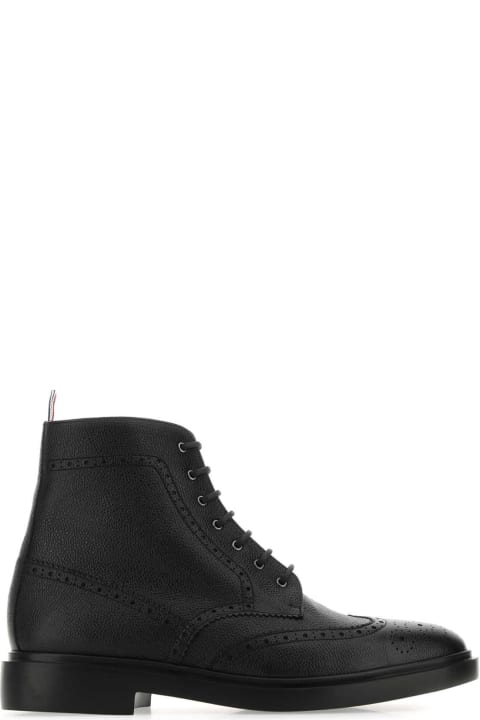 メンズ Thom Browneのブーツ Thom Browne Black Leather Ankle Boots