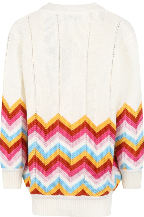 White Cardigan For Girl With Chevron Pattern