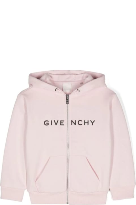 ملابس علوية لـ أولاد Givenchy Pink Zip-up Sweatshirt With Logo Print In Cotton Blend Girl