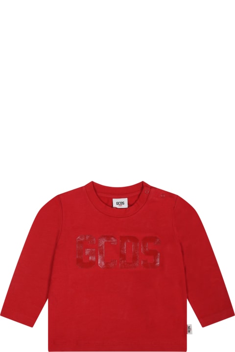 Topwear for Baby Boys GCDS Mini Red T-shirt For Baby Boy With Logo