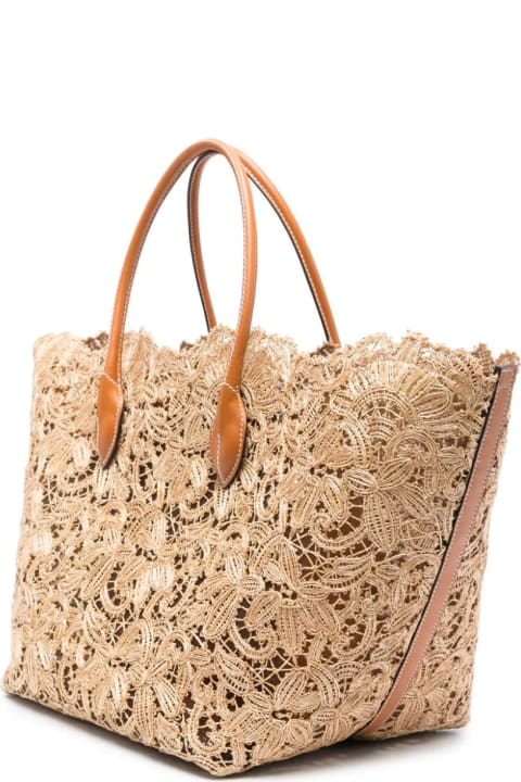 Fashion for Women Ermanno Scervino Natural Raffia Lace Shopping Bag