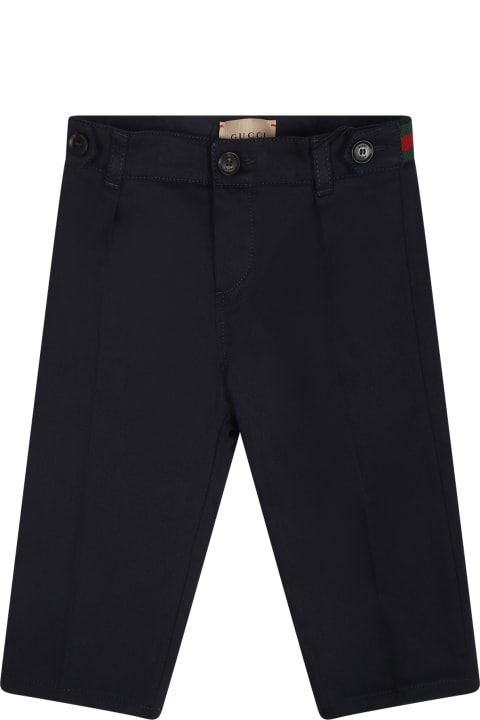 Gucci Bottoms for Baby Girls Gucci Blue Trousers For Baby Boy With Web Detail