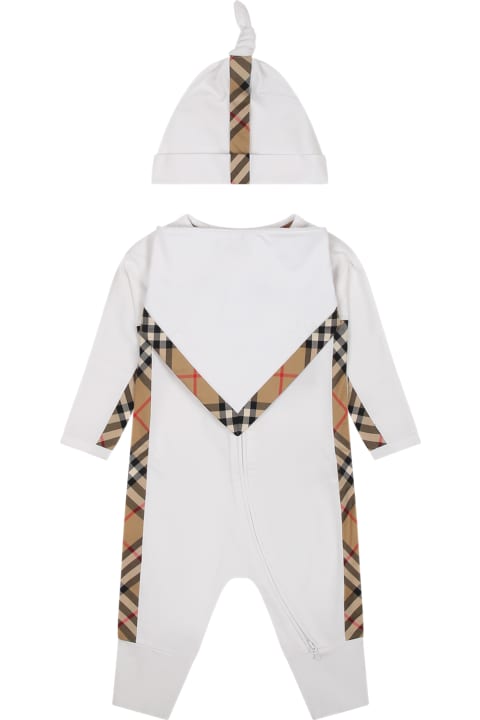 Bodysuits & Sets for Baby Girls Burberry White Set For Babykids With Logo