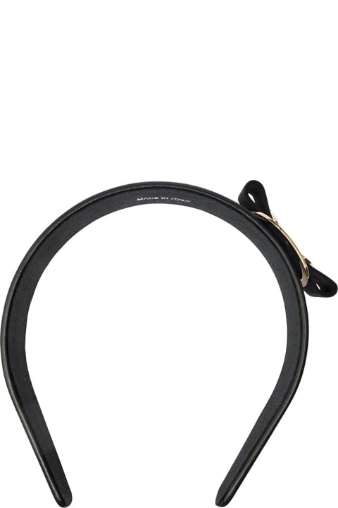 Hair Accessories for Women Ferragamo Black Headband With Vara Bow In Leather Blend Woman