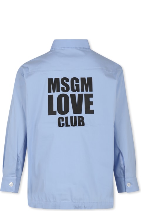 MSGM Shirts for Girls MSGM Light Blue Shirt For Girl With Logo