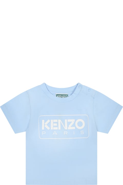 T-Shirts & Polo Shirts for Baby Girls Kenzo Kids Light Blue T-shirt For Baby Boy With Logo