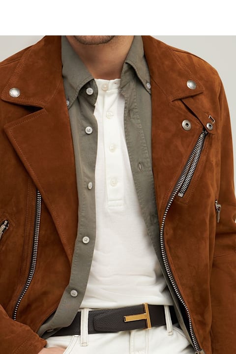 Homeware Tom Ford Brown Leather Belt With Golden Buckle