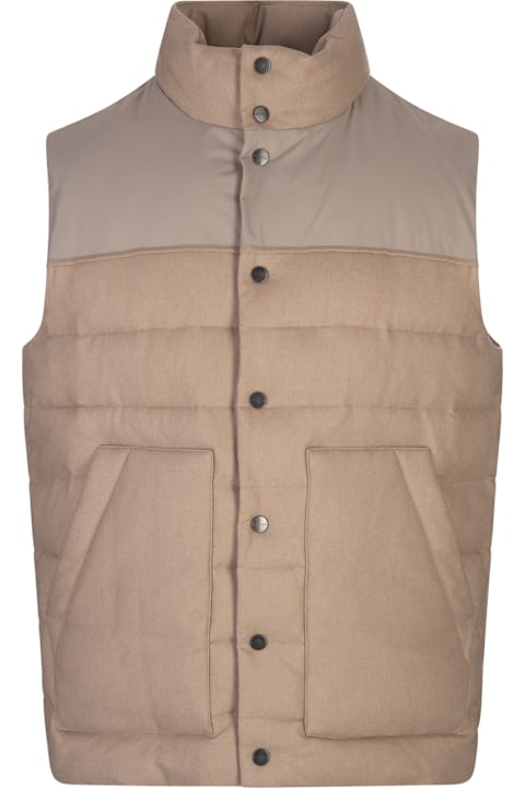 Kiton Coats & Jackets for Men Kiton Beige Quilted Cashmere Padded Gilet