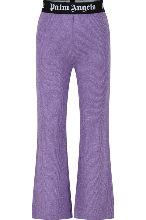 Palm Angels for Kids Palm Angels Purple Leggings For Girl With Logo