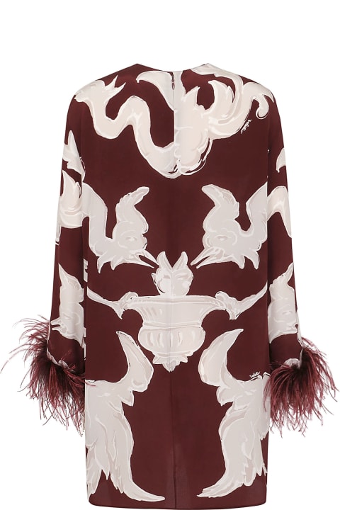 Topwear for Women Valentino Garavani Dress - With Feathers | Pattern | Crepe Chine Metamorphos Gryphon Allover