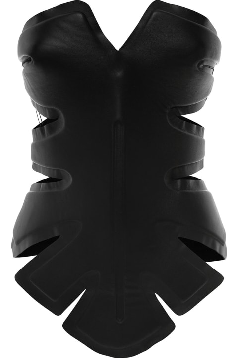 Black Padded Leaf Corset In Calf Leather Woman