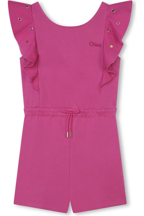 Chloé for Kids Chloé Fuchsia Jumpsuit With Ruffles And Studs