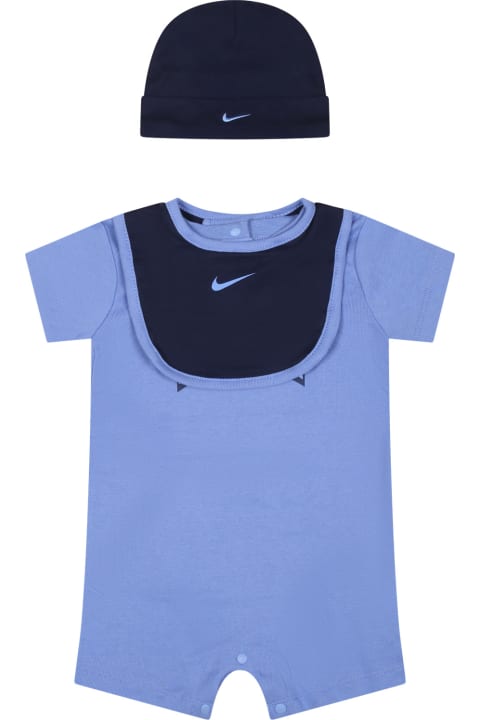 ベビーガールズ Nikeのボディスーツ＆セットアップ Nike Light Blue Romper Set For Baby Boy With Logo