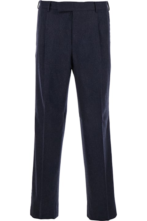 Homeware PT Torino Blue Pants With High Waist And Pences On The Front In Wool Blend Stretch Man