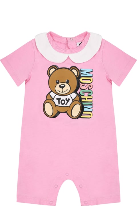 Bodysuits & Sets for Baby Boys Moschino Pink Set For Baby Girl With Teddy Bear And Logo