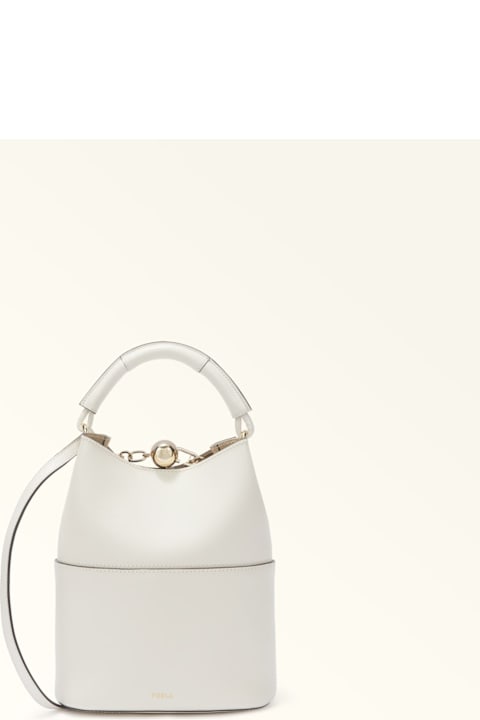 Homeware Furla Sfera S Leather Bucket Bag, Cream Color
