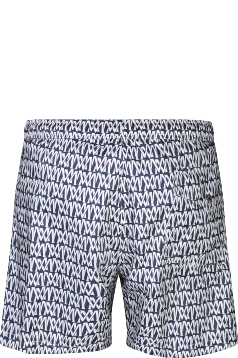 Moncler Swimwear for Men Moncler Monogram Print Blue Swimsuit