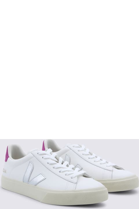 Veja White, Silver And Violet Leather Campo Sneakers