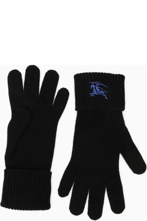 Black Cashmere Gloves With Logo