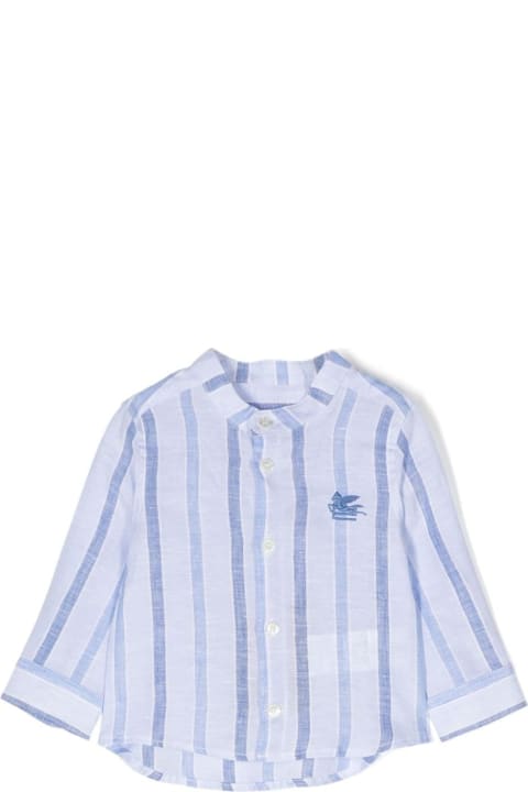 Fashion for Baby Boys Etro Light Blue Striped Linen Shirt With Logo