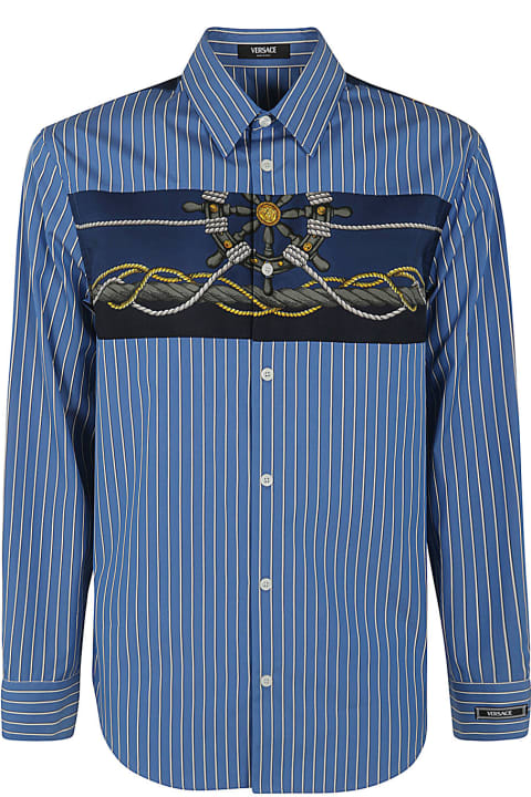 Shirts for Men Versace Informal Shirt Striped Poplin Fabric Printed Inserts