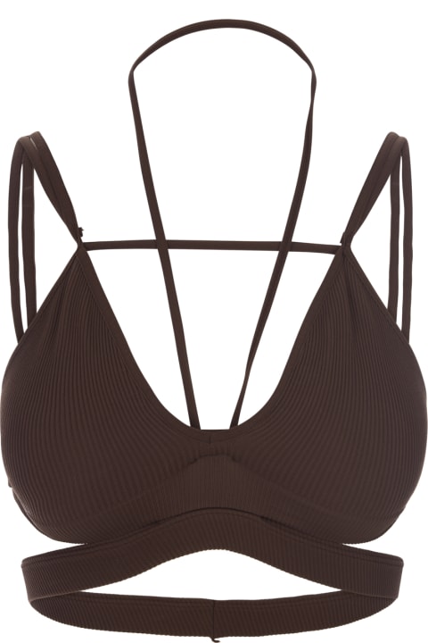 ANDREĀDAMO Swimwear for Women ANDREĀDAMO Brown Ribbed Crop Top With Cut-out