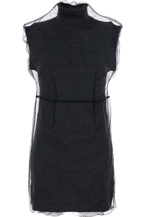 MSGM for Kids MSGM Grey High Neck Dress With Logo Patch Applied On The Back In Wool Woman