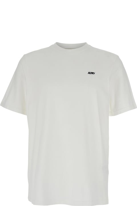 أدوات منزلية Autry White Round Neck T-shirt With Logo Embroidered On The Front In Cotton Man