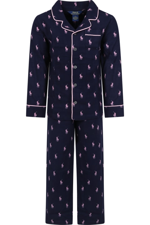 Ralph Lauren Underwear for Girls Ralph Lauren Blue Pajamas For Girl With Iconic Pony