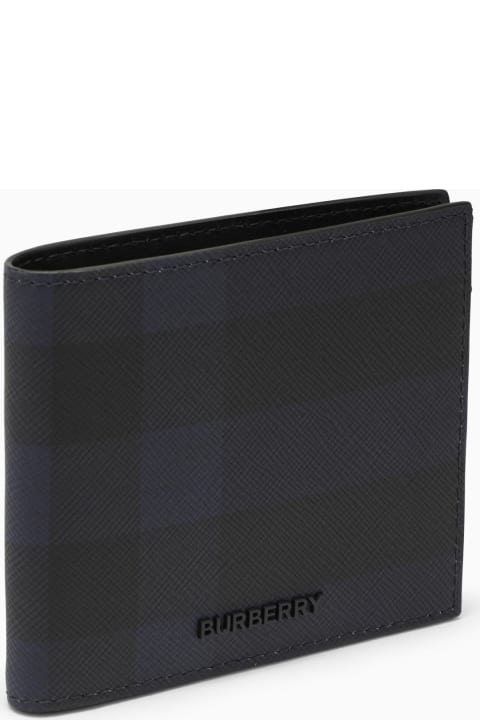 Fashion for Men Burberry Check Pattern Navy Blue Wallet