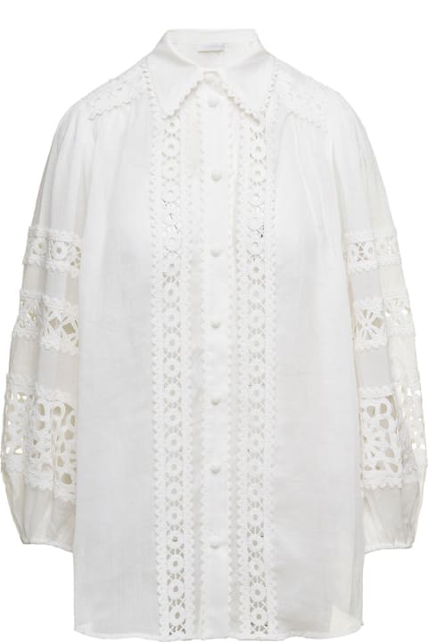 Zimmermann Topwear for Women Zimmermann 'devi' White Shirt With Lace Details In Ramie Woman