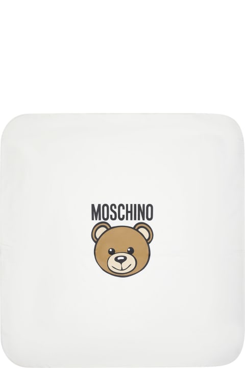 Moschino for Kids Moschino Ivory Babies Blanket With Teddy Bear And Logo