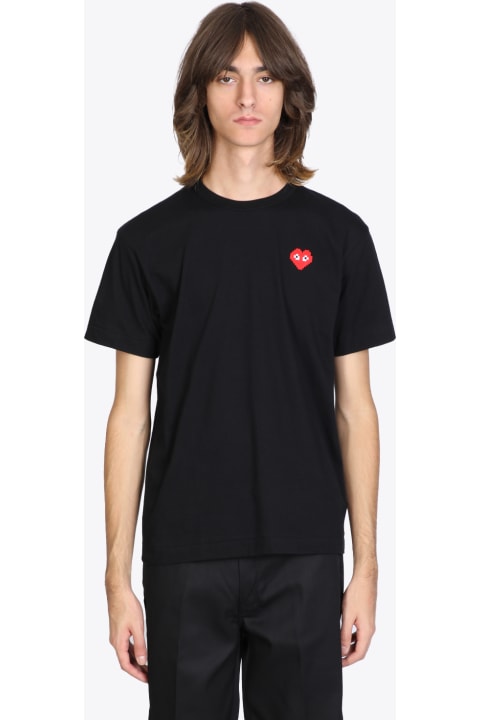 Mens T-shirt Short Sleeve Knit Black T-shirt With Pixel Heart Patch.
