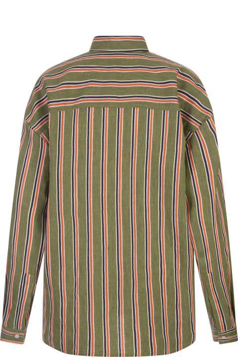 Stella Jean Clothing for Women Stella Jean Green And Orange Striped Linen Blend Shirt