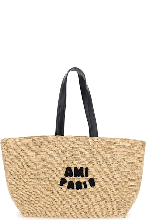 Ami Alexandre Mattiussi Bags for Men Ami Alexandre Mattiussi Beige Handbag With Two Top Handles And Logo Lettering On The Front In Raffia Woman