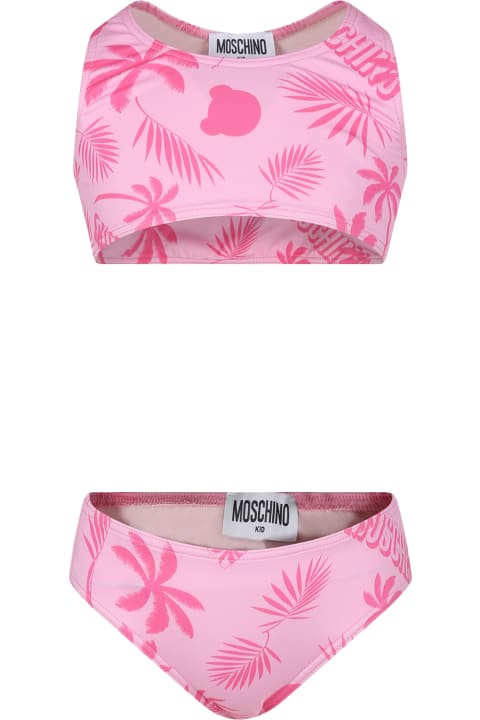 Moschino for Kids Moschino Pink Bikini For Girl With Teddy Bear And Palm Tree