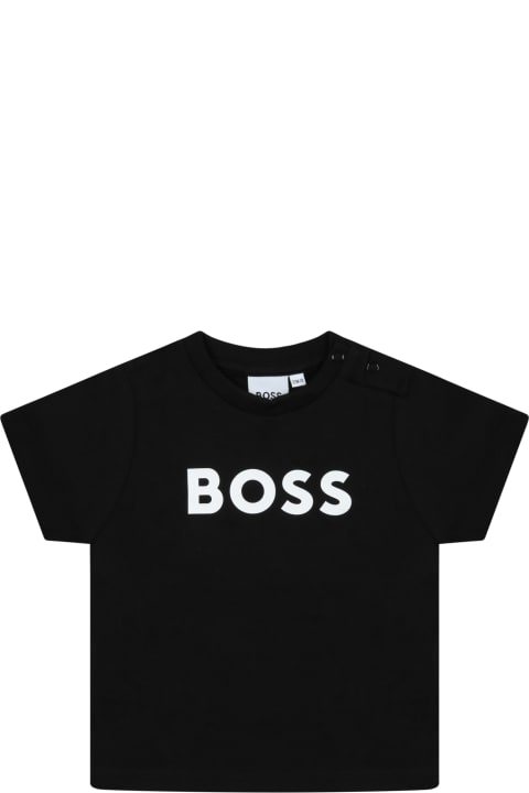 Topwear for Baby Girls Hugo Boss Black T-shirt For Baby Boy With White Logo