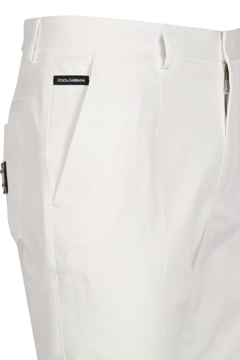 Dolce & Gabbana Pants for Men Dolce & Gabbana Stretch Cotton Trousers With Logoed Plaque