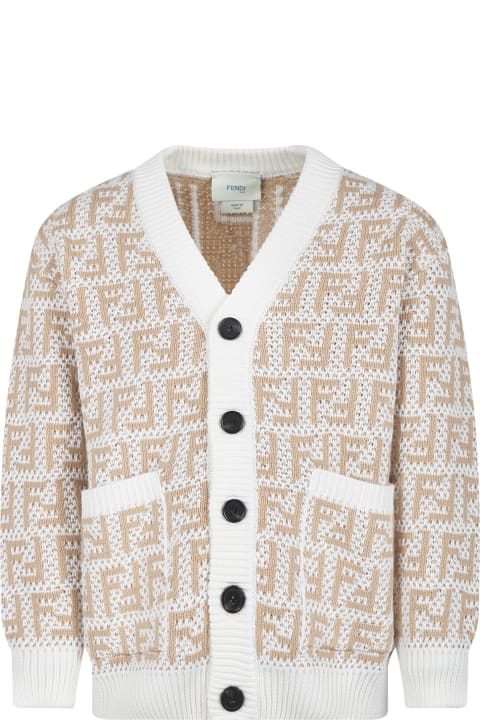 Homeware Fendi Beige Cardigan For Kids With Double F