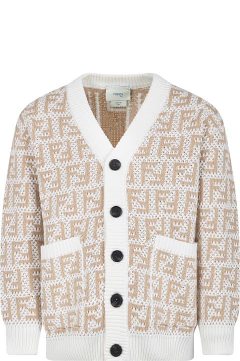 Fendi Topwear for Boys Fendi Beige Cardigan For Kids With Double F