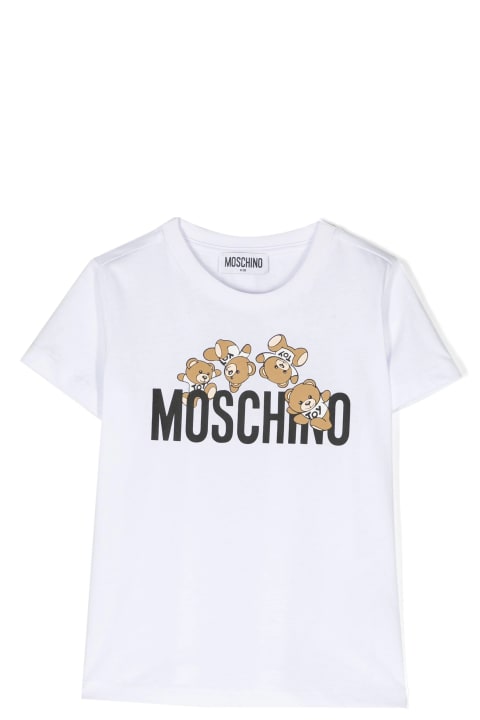 Topwear for Boys Moschino White T-shirt With Moschino Teddy Friends Print
