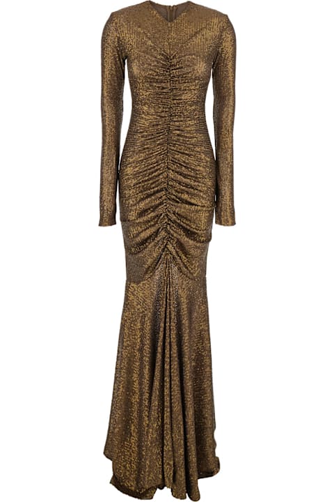 Homeware Norma Kamali Metallic Long Dress With V-neck And Sequin Decorations In Tech Fabric Woman