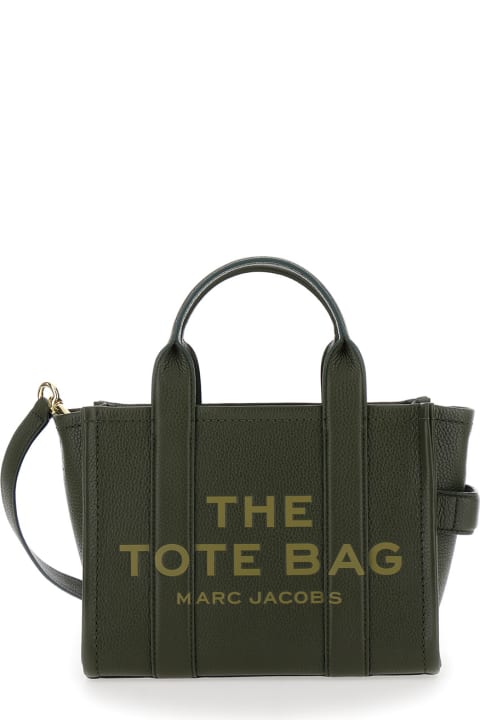 Homeware Marc Jacobs 'the Medium Tote Bag' Green Shoulder Bag With Logo In Grainy Leather Woman