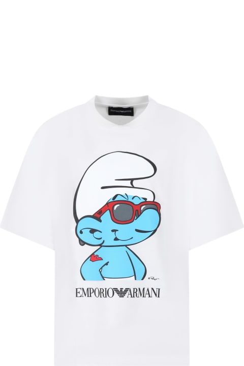 Emporio Armani for Kids Emporio Armani White T-shirt For Boy With Smurf Print