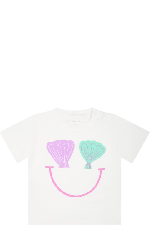 ベビーボーイズ トップス Stella McCartney Kids White T-shirt For Baby Girl Wih Seashells