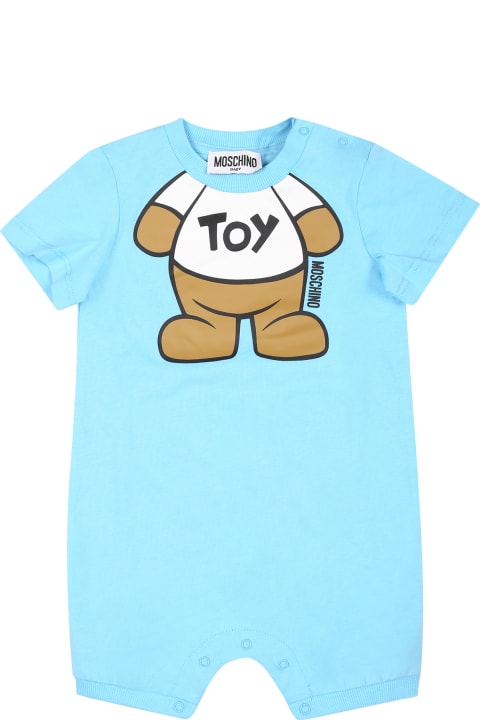 Moschino Bodysuits & Sets for Baby Girls Moschino Light Blue Romper For Baby Boy With Teddy Bear