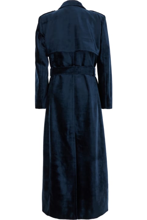 Tom Ford Coats & Jackets for Women Tom Ford Long Blue Trench Coat With Matching Belt In Velvet Woman