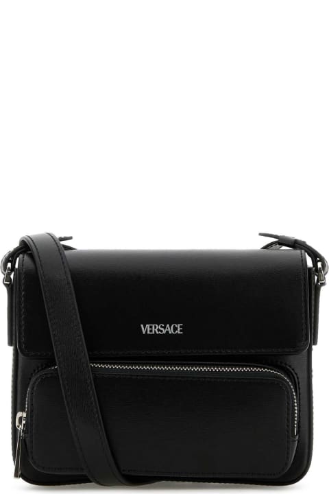 Versace حقائب لـ القسم الرجالي Versace Black Leather Crossbody Bag